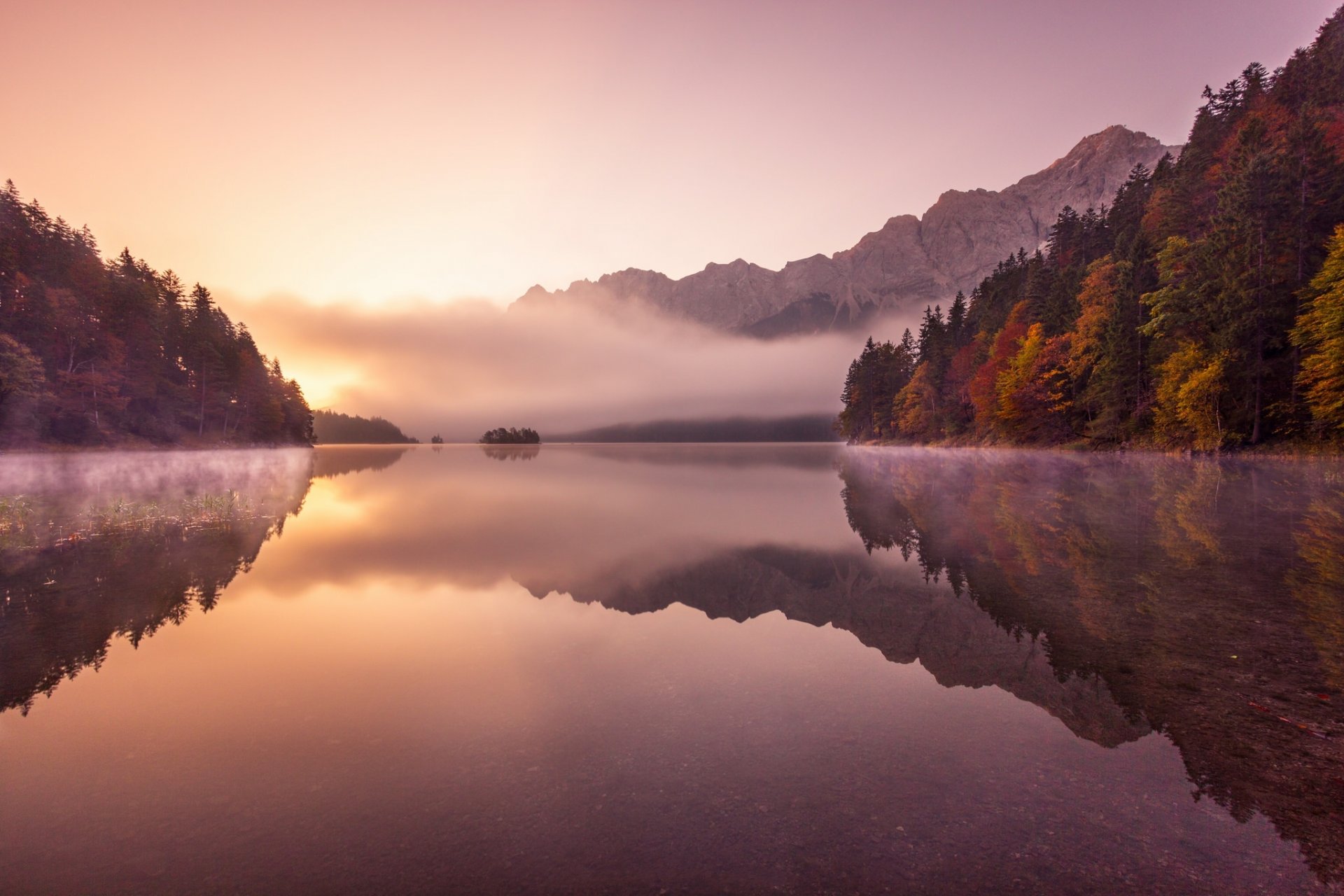 alemania alpes lago mañana niebla otoño