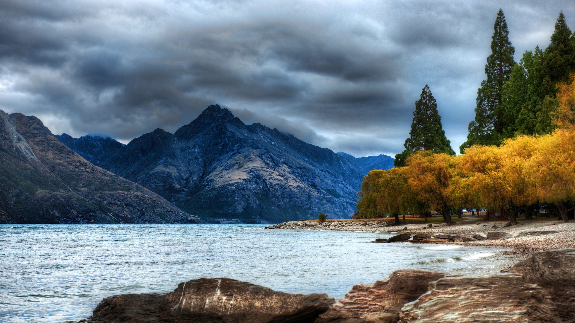 ky clouds mountain lake tree autumn hdr