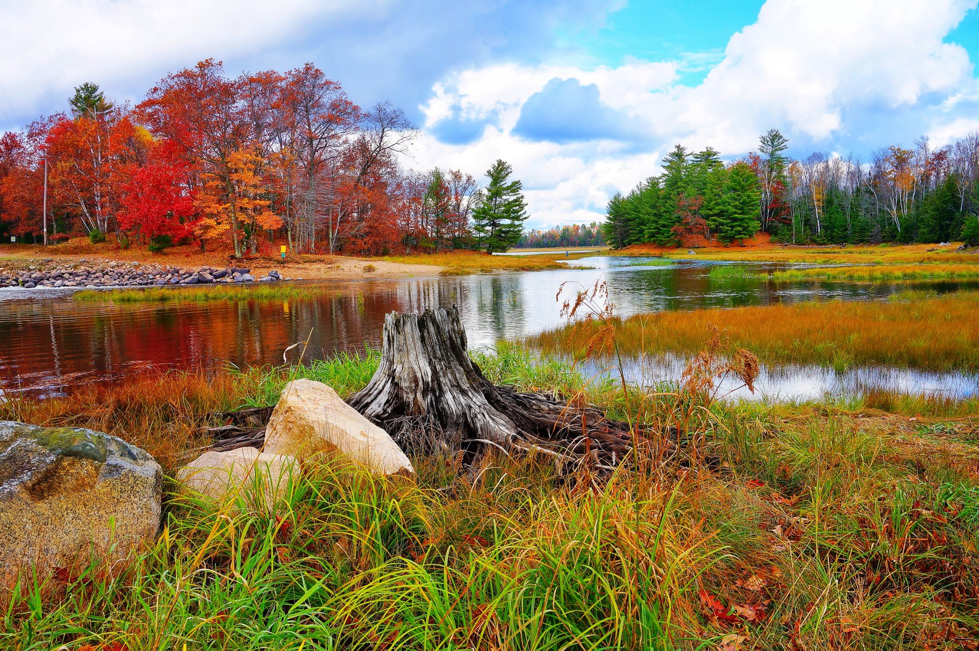 herbst landschaft fluss steine gras natur foto