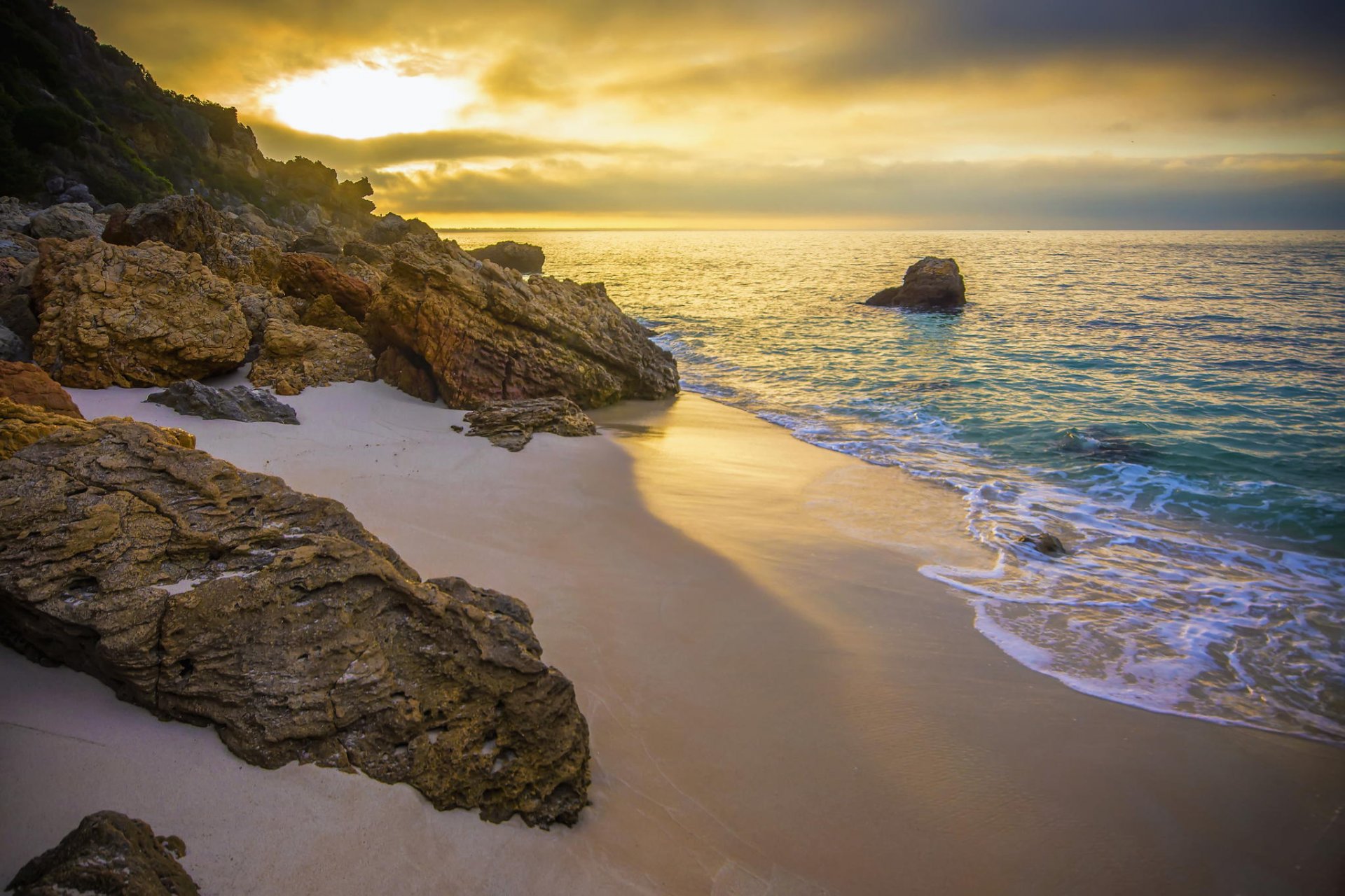 felsen strand ozean sand morgendämmerung küste