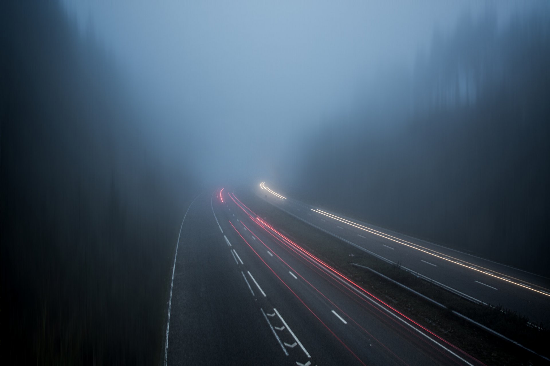 regno unito inghilterra strada traffico esposizione nebbia foresta alberi