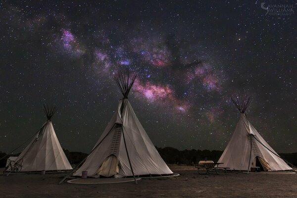 Wigwams under the starry sky