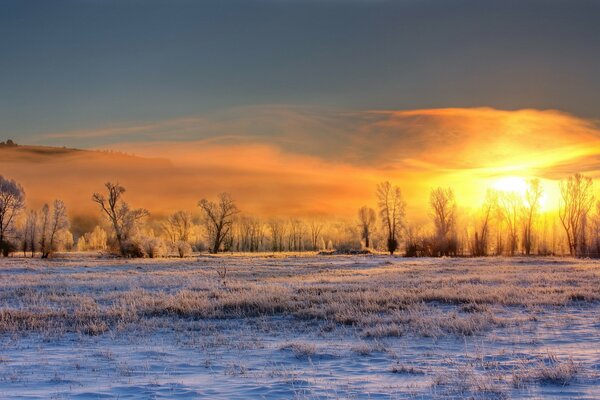 Sunset in the winter valley