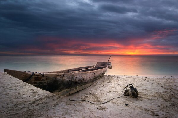 Boat on the sandy beach