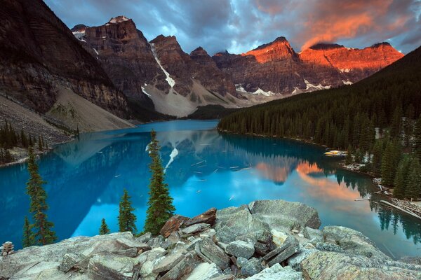 Landscape of the mountain blue lake