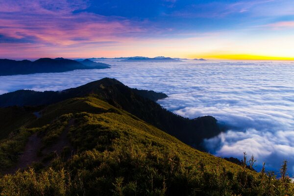 Panorama mountain morning over the deep sea