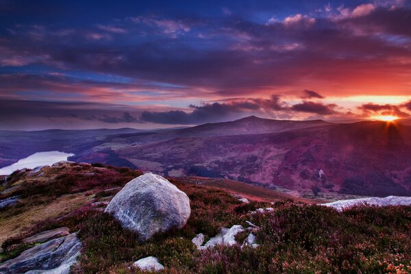 An Irish mountain peak drowning in the sun