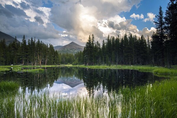 Paesaggio Lago di montagna nel pomeriggio