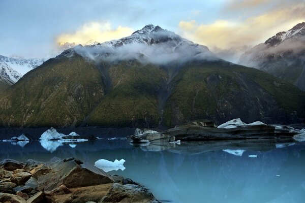 Beautiful landscape with lake and mountains