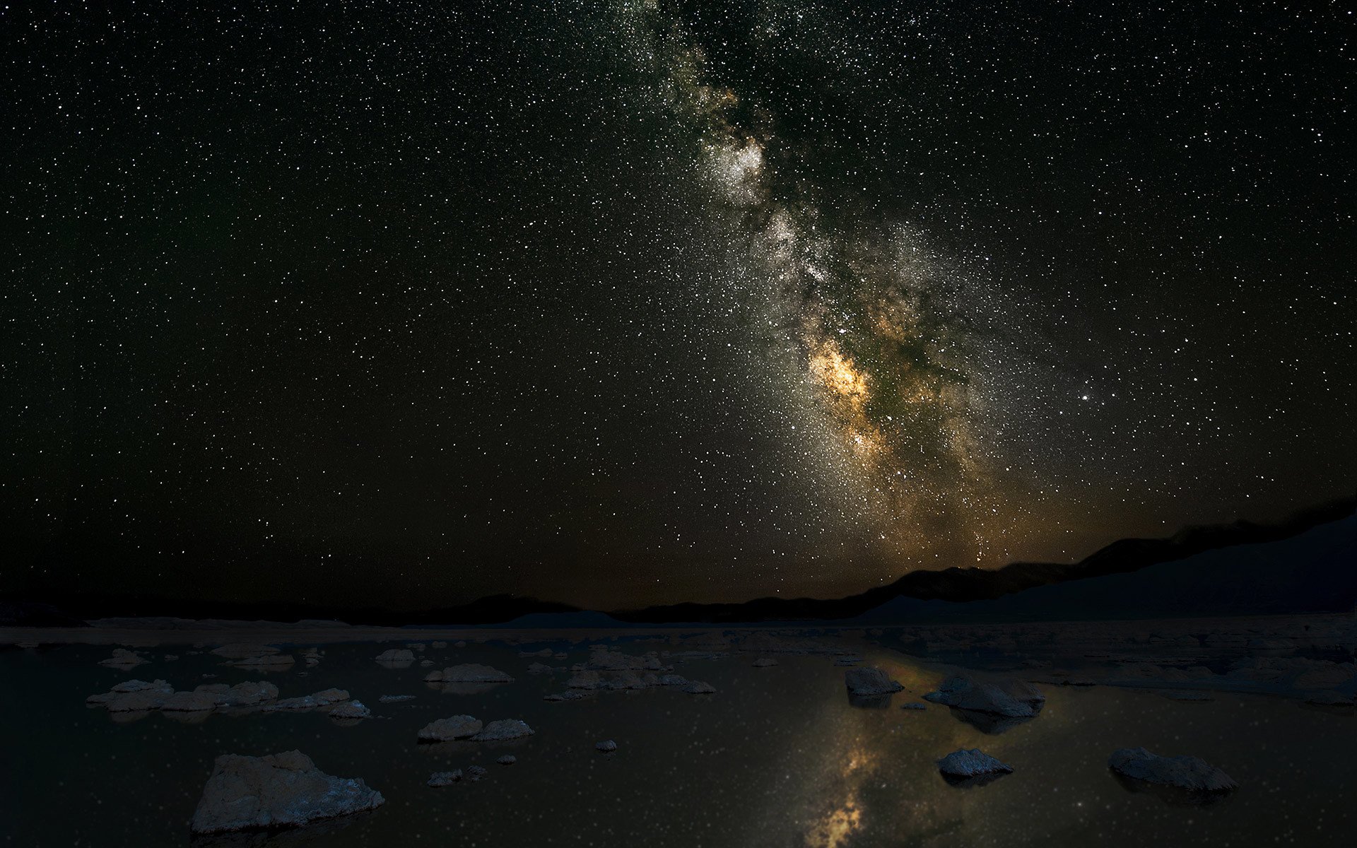 voie lactée étoiles nuit lac montagnes