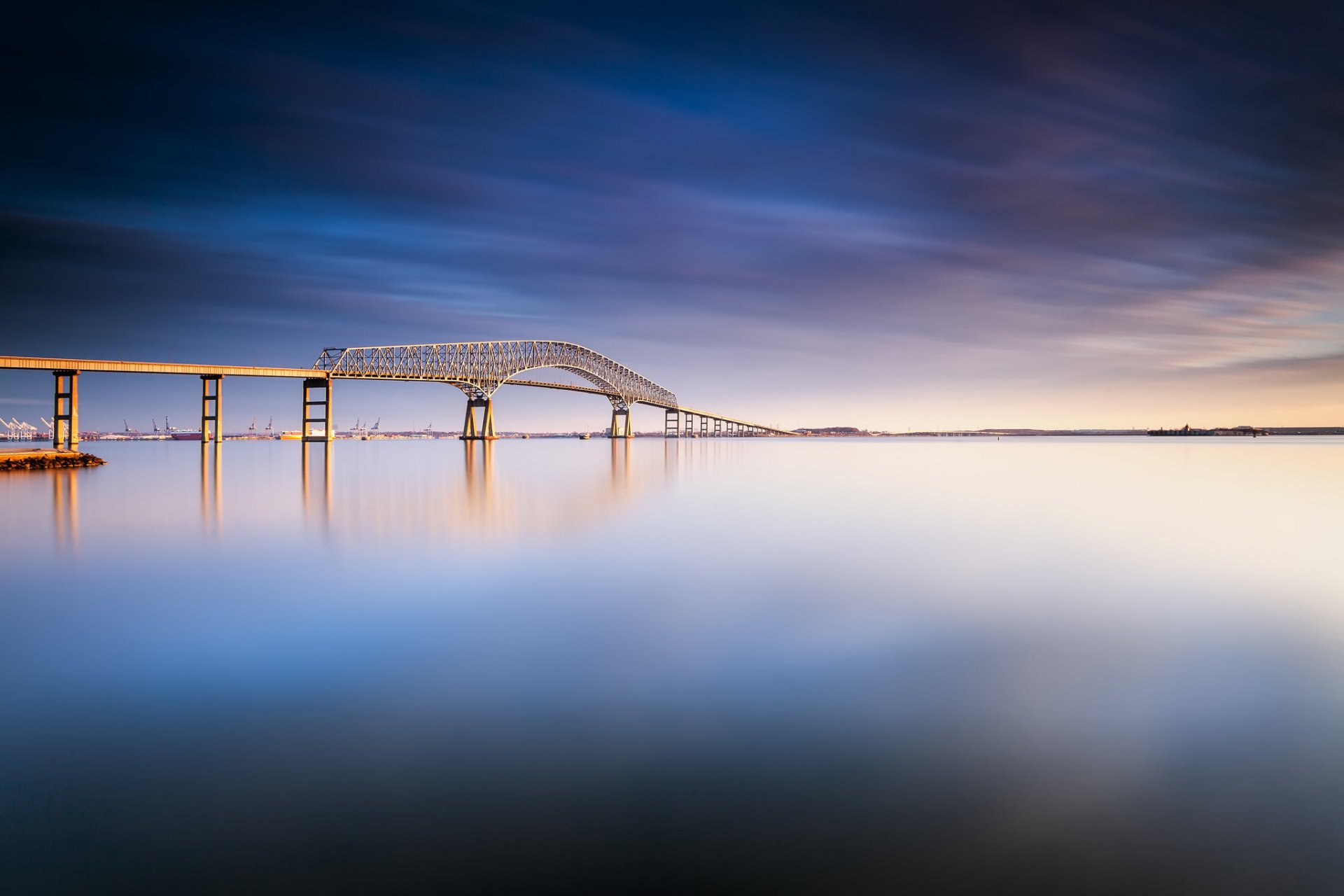 estados unidos maryland baltimore día puente río agua superficie azul cielo nubes