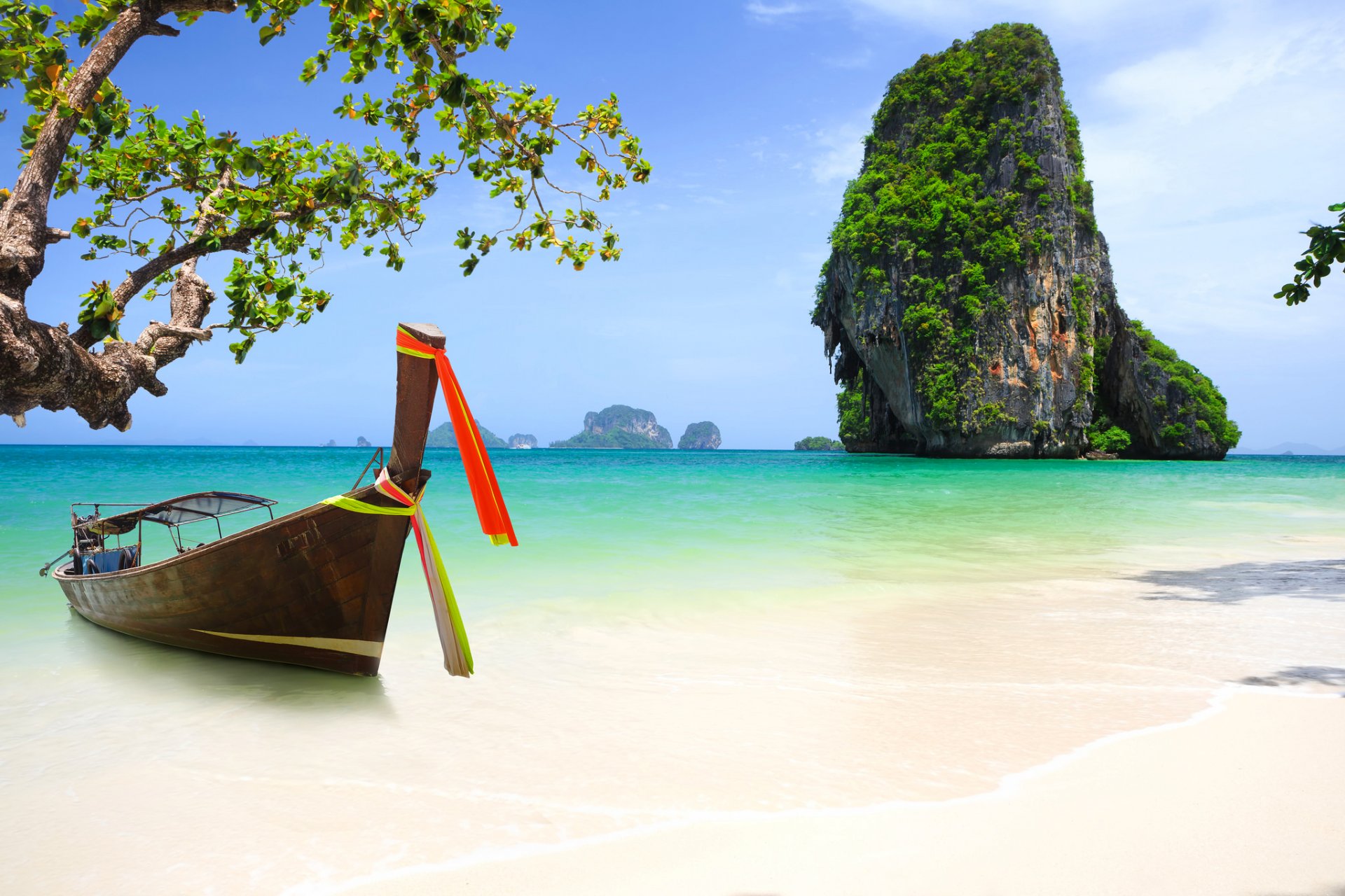 phuket thailand asia beach coast sea boat rock tree