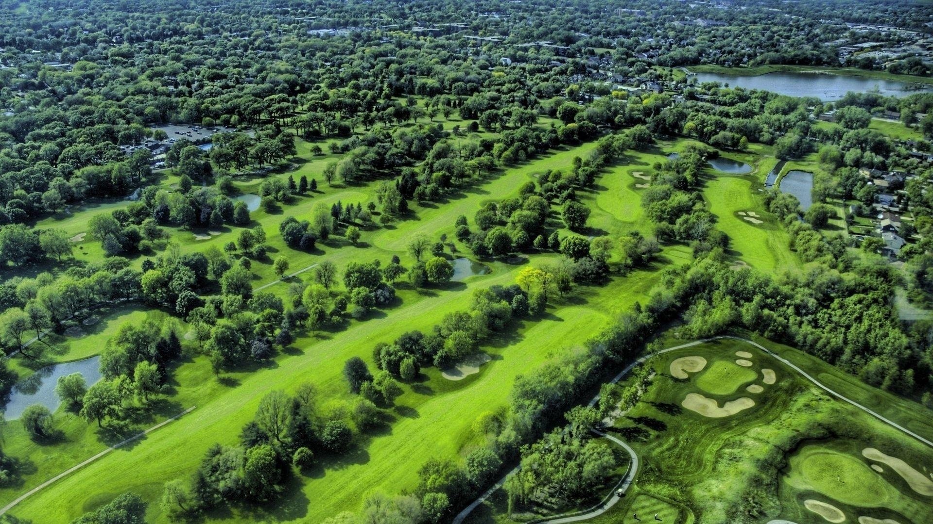 paesaggio campi stagni alberi golf