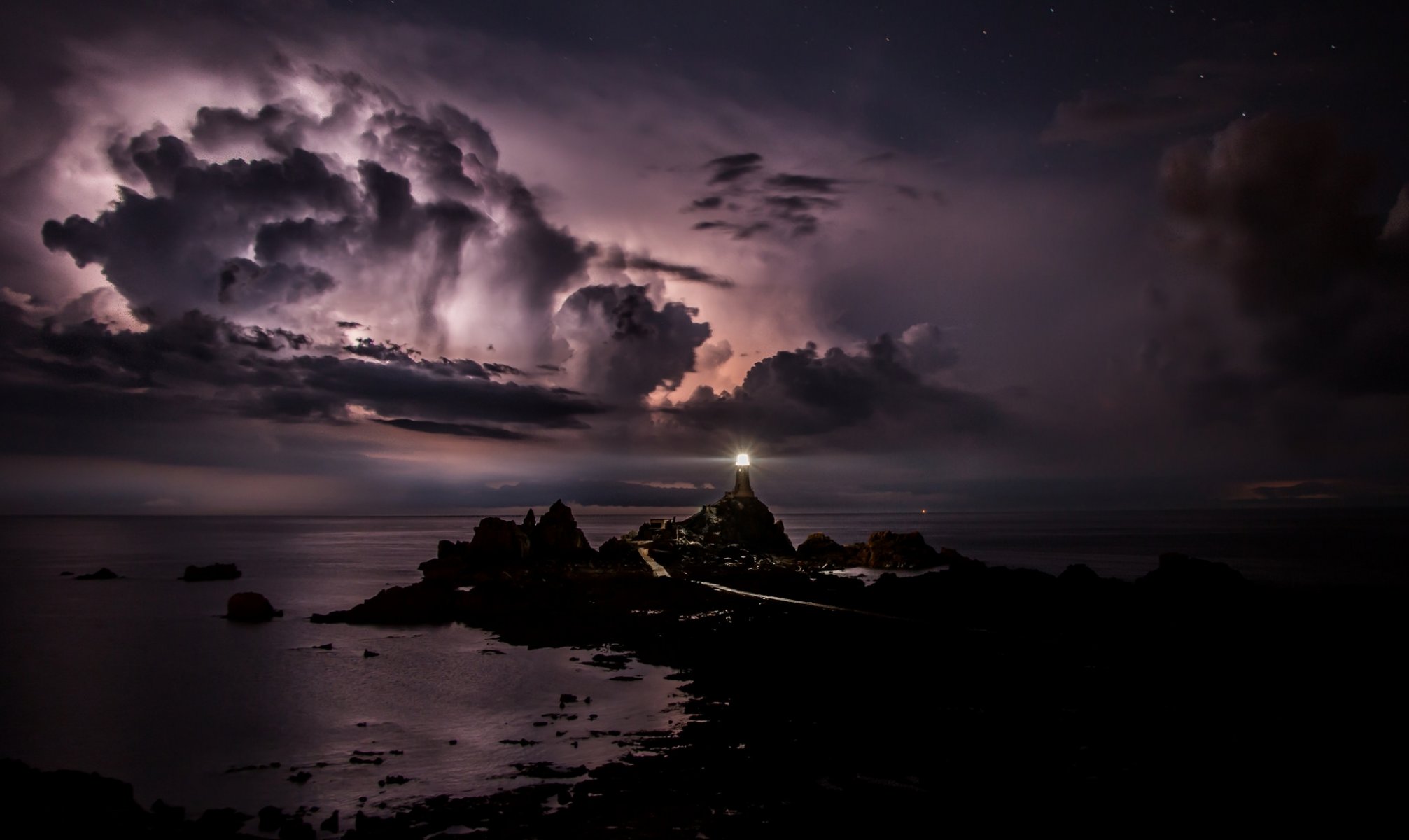 english channel jersey channel islands night lighthouse clouds moonlight