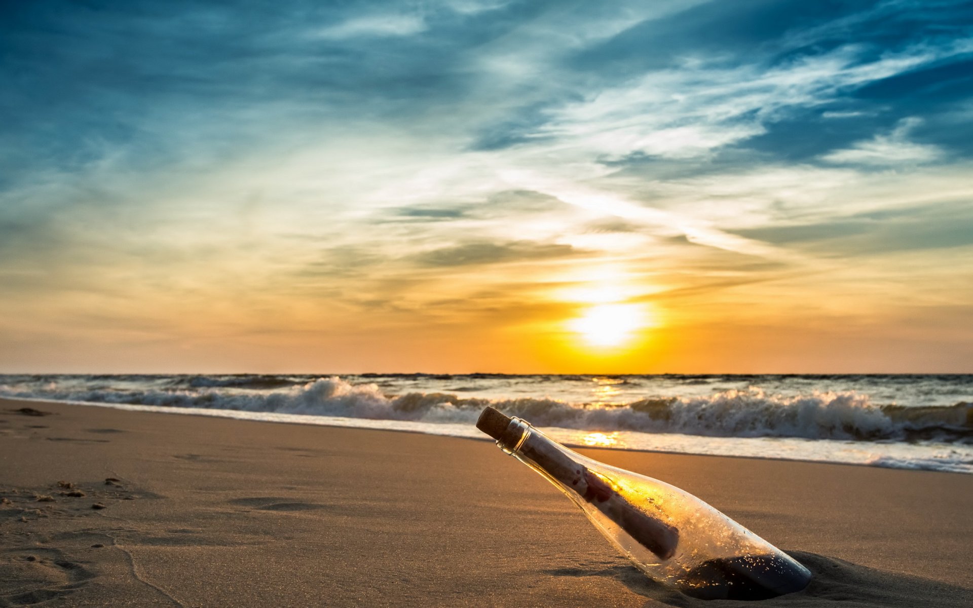 messaggio dal mare tramonto mare bottiglia paesaggio