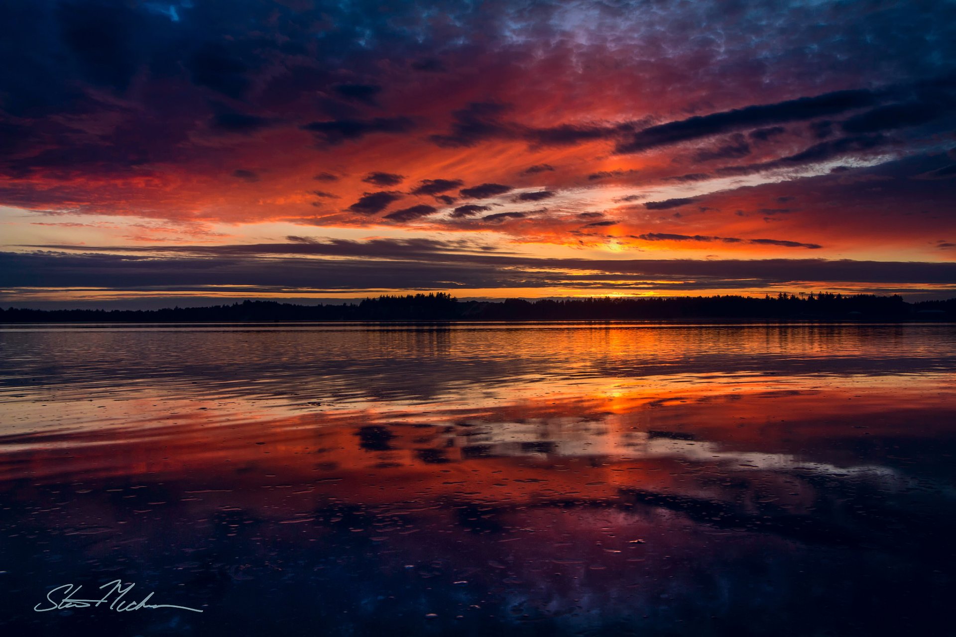 usa staat oregon bucht pazifik fluss cous abend sonnenuntergang reflexionen himmel wasser wolken