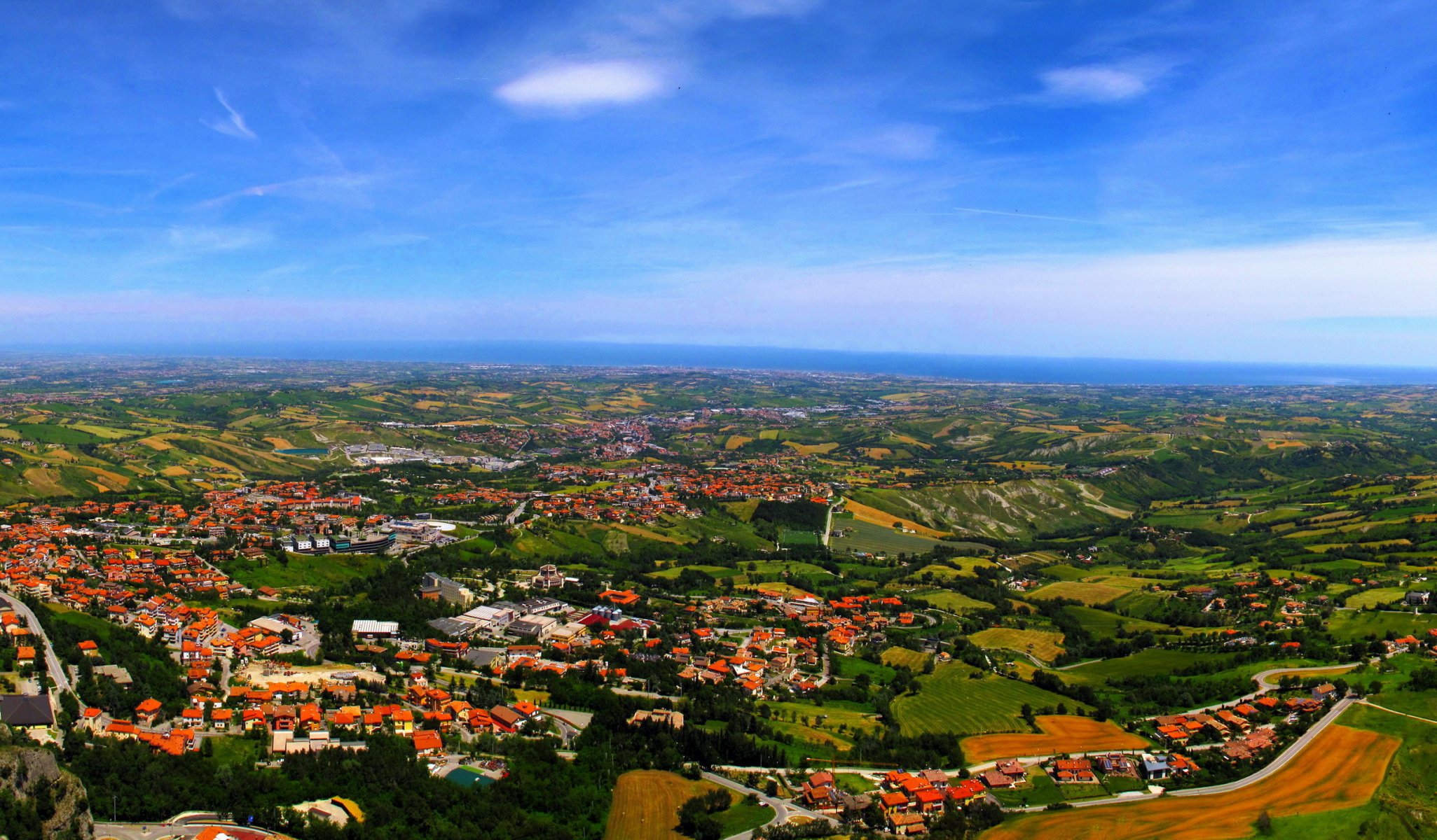 cities san marino city san marino houses hills landscape sea horizon