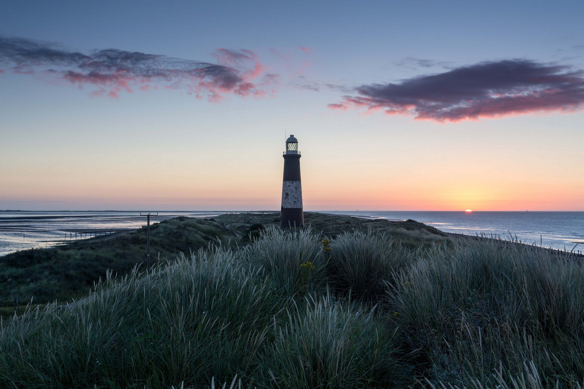 mer coucher de soleil phare paysage