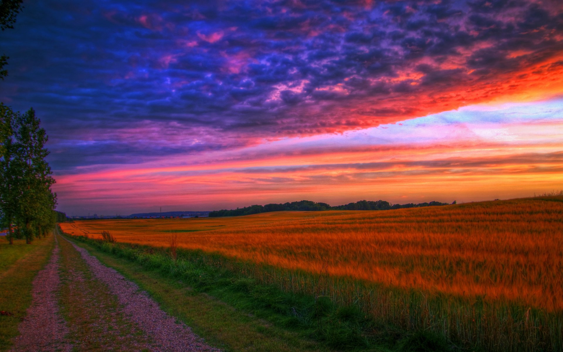 sonnenuntergang straße landschaft hdr