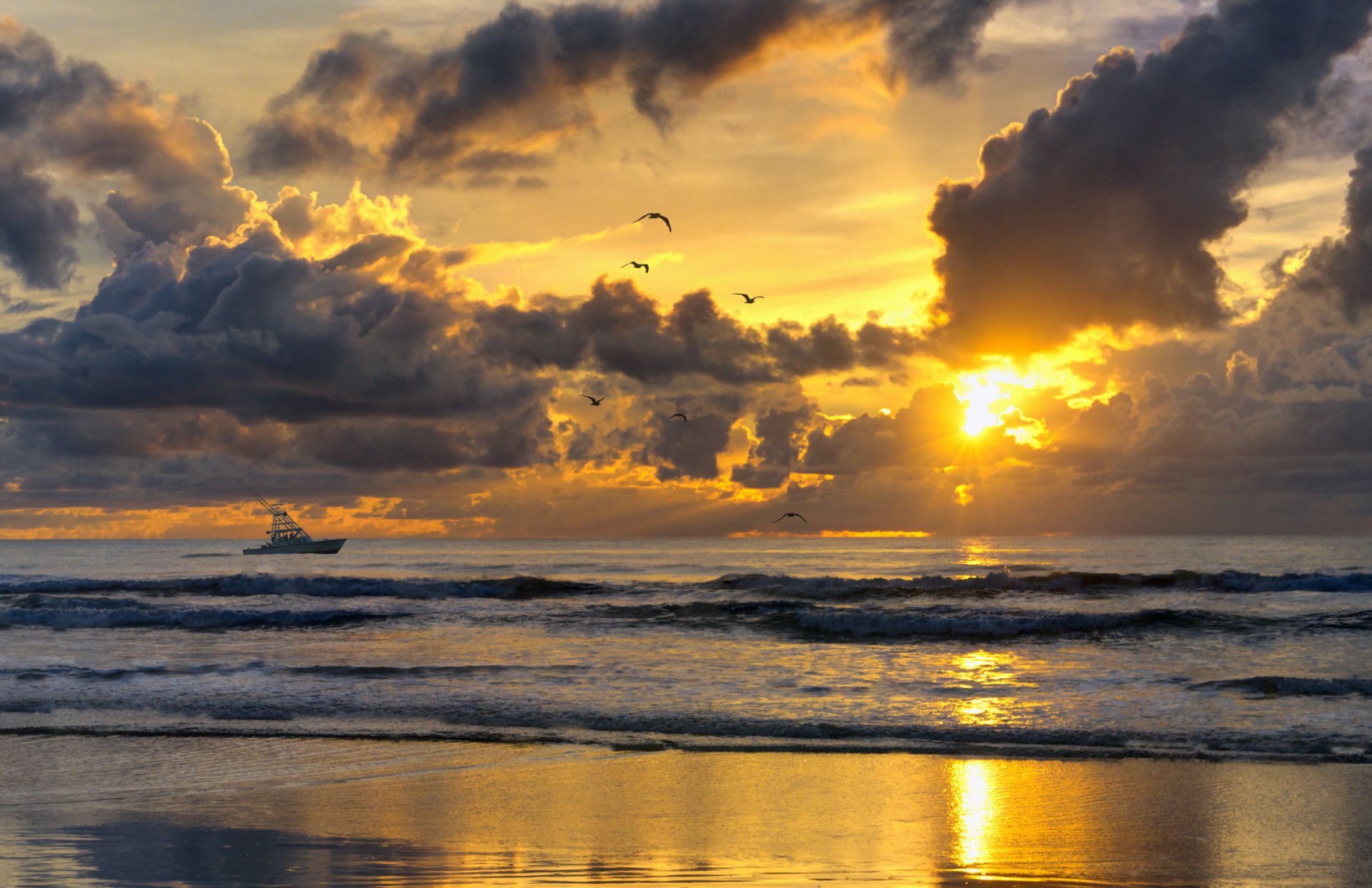 unset sea landscape ship