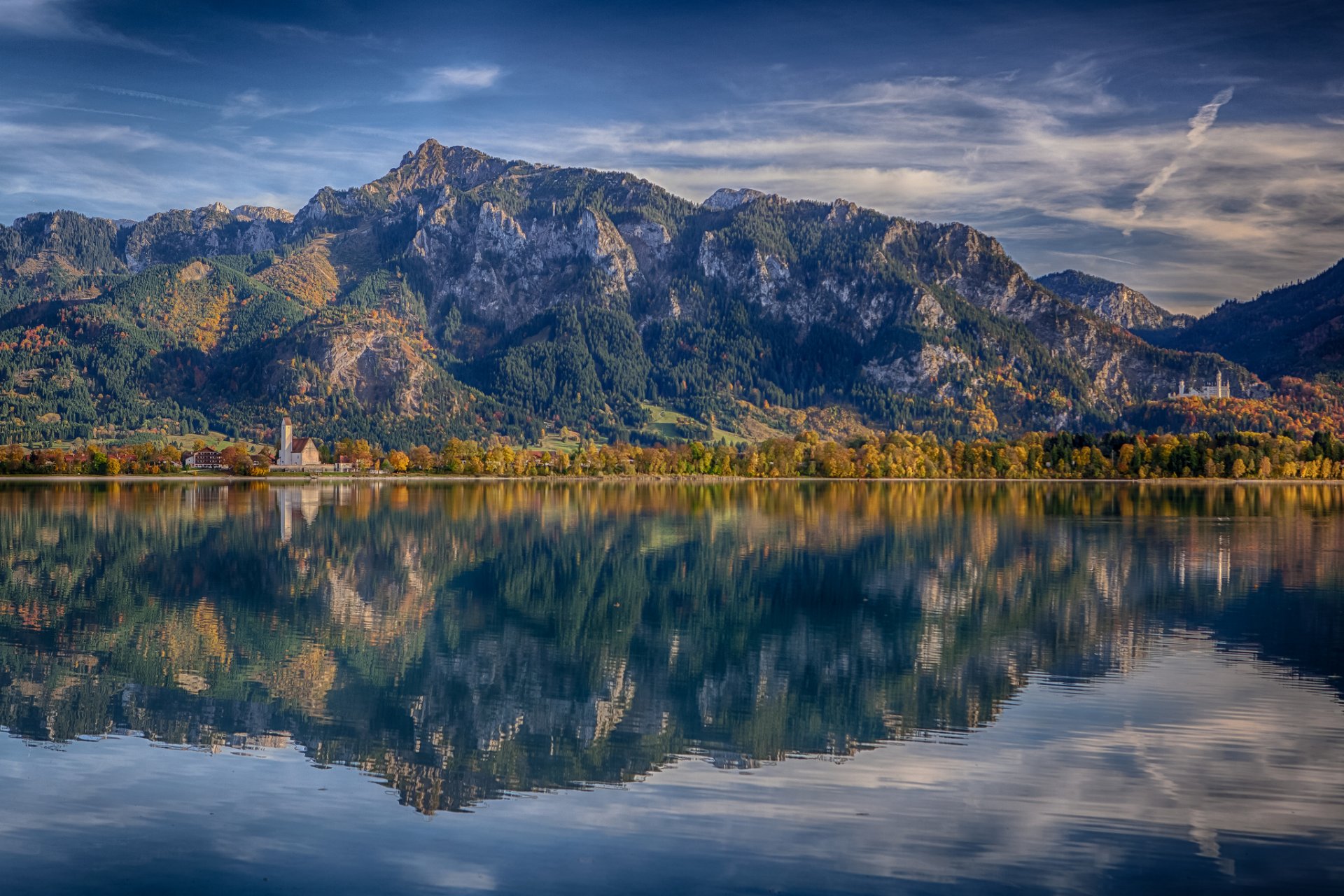 lake forggensee bavaria germany alps neuschwanstein castle bayern munich mountain reflection