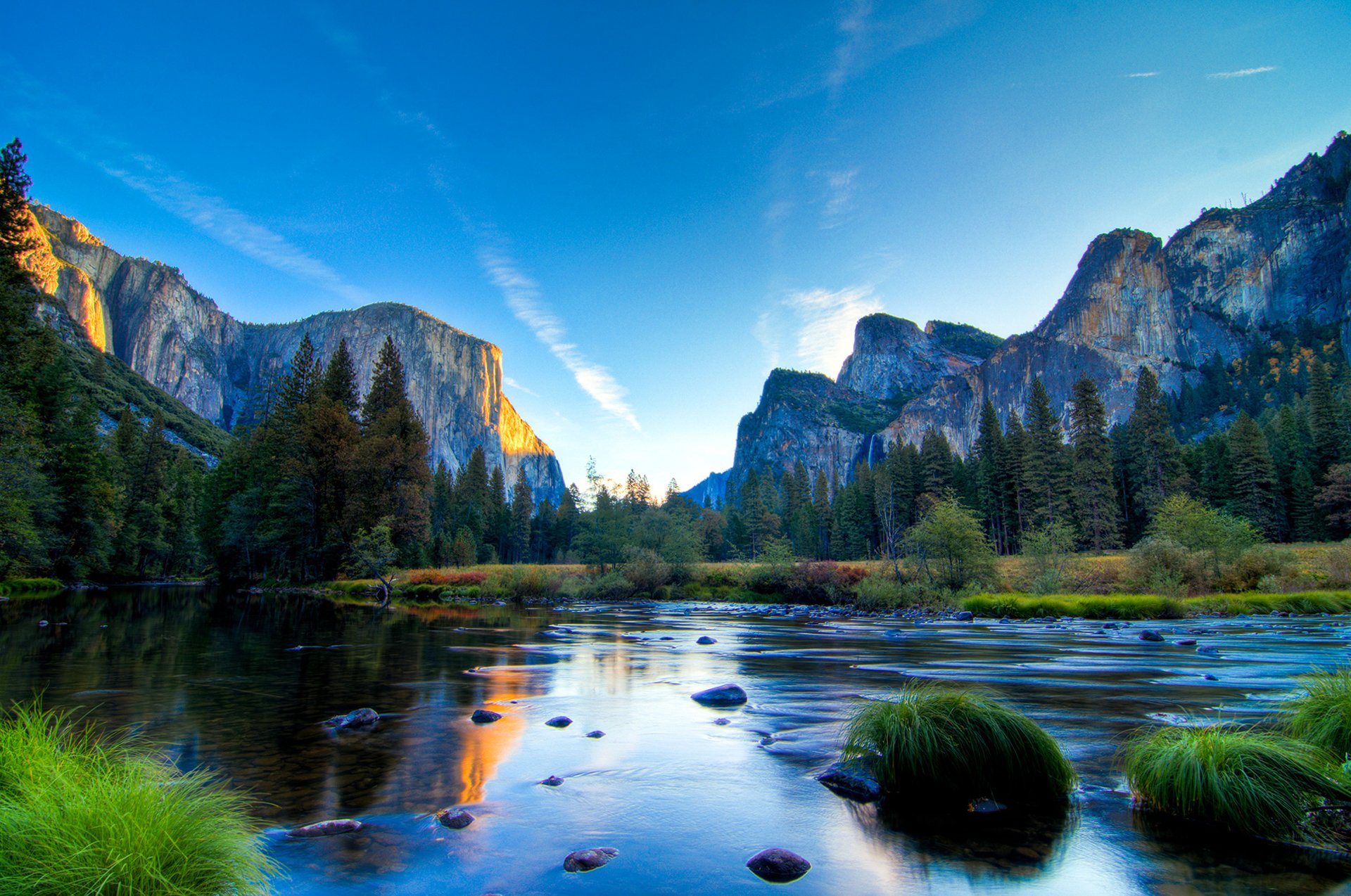 yosemite park sky mountain forest lake stone