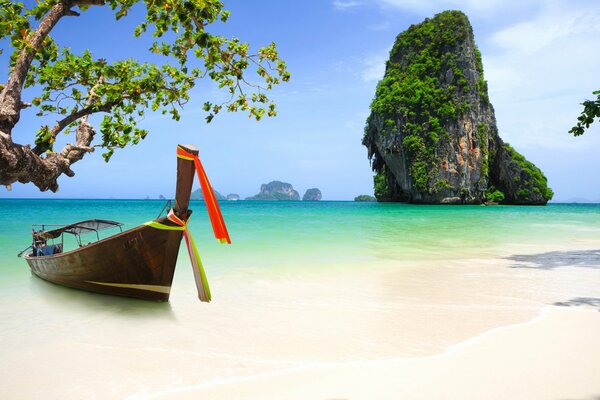 Boat on the background of a cliff in Thailand