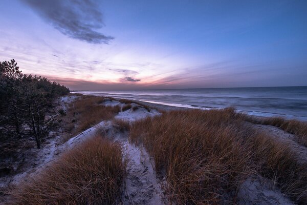 Beach in the snow on the sea