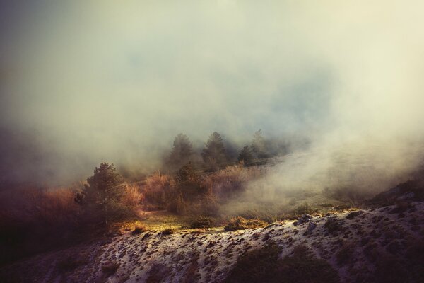 Туманная дымка над холмом. Пелена