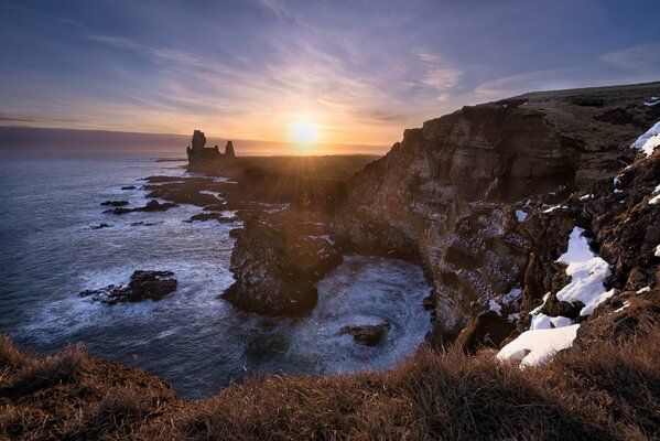 Rocky seashore in winter