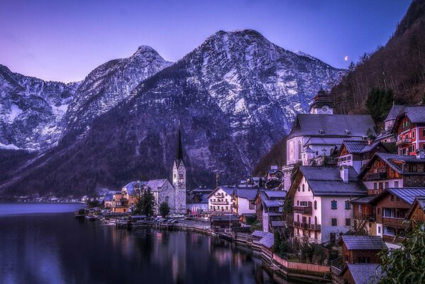 Austrian village on the background of mountains