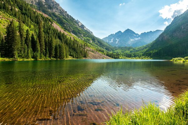 El agua más pura y transparente del lago de montaña