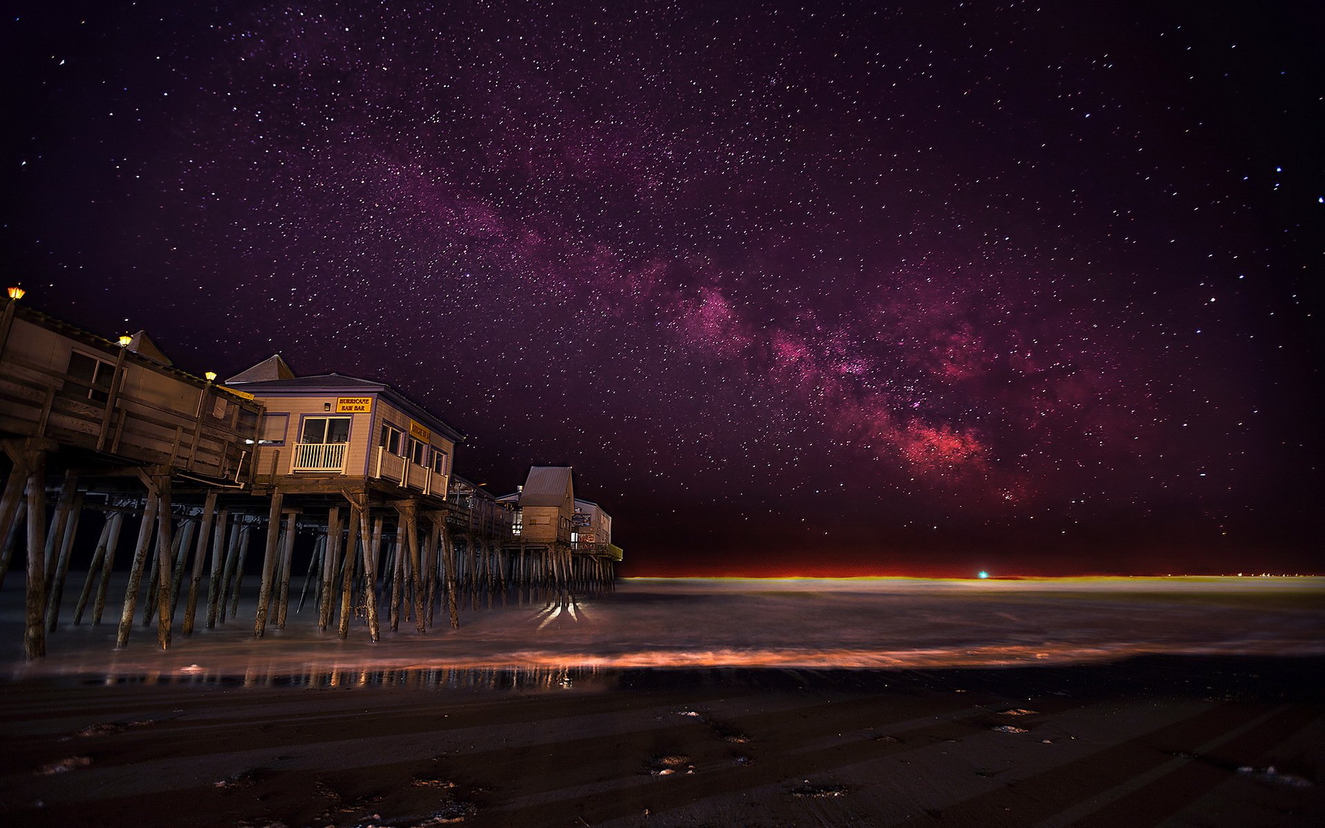 соединенные штаты америки мэн old orchard beach море мост ночь