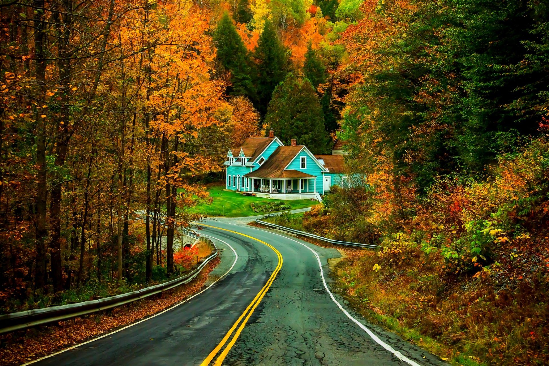 naturaleza bosque parque árboles hojas colorido camino otoño caída colores paseo hierba casa