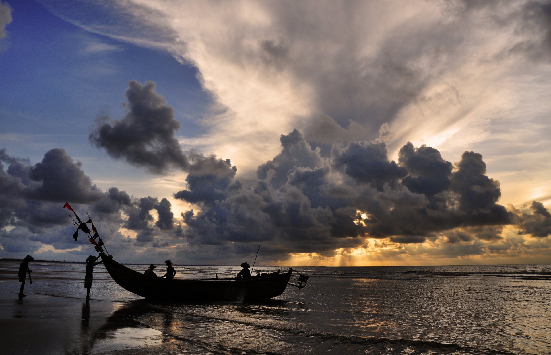 ciel nuages bateau gens