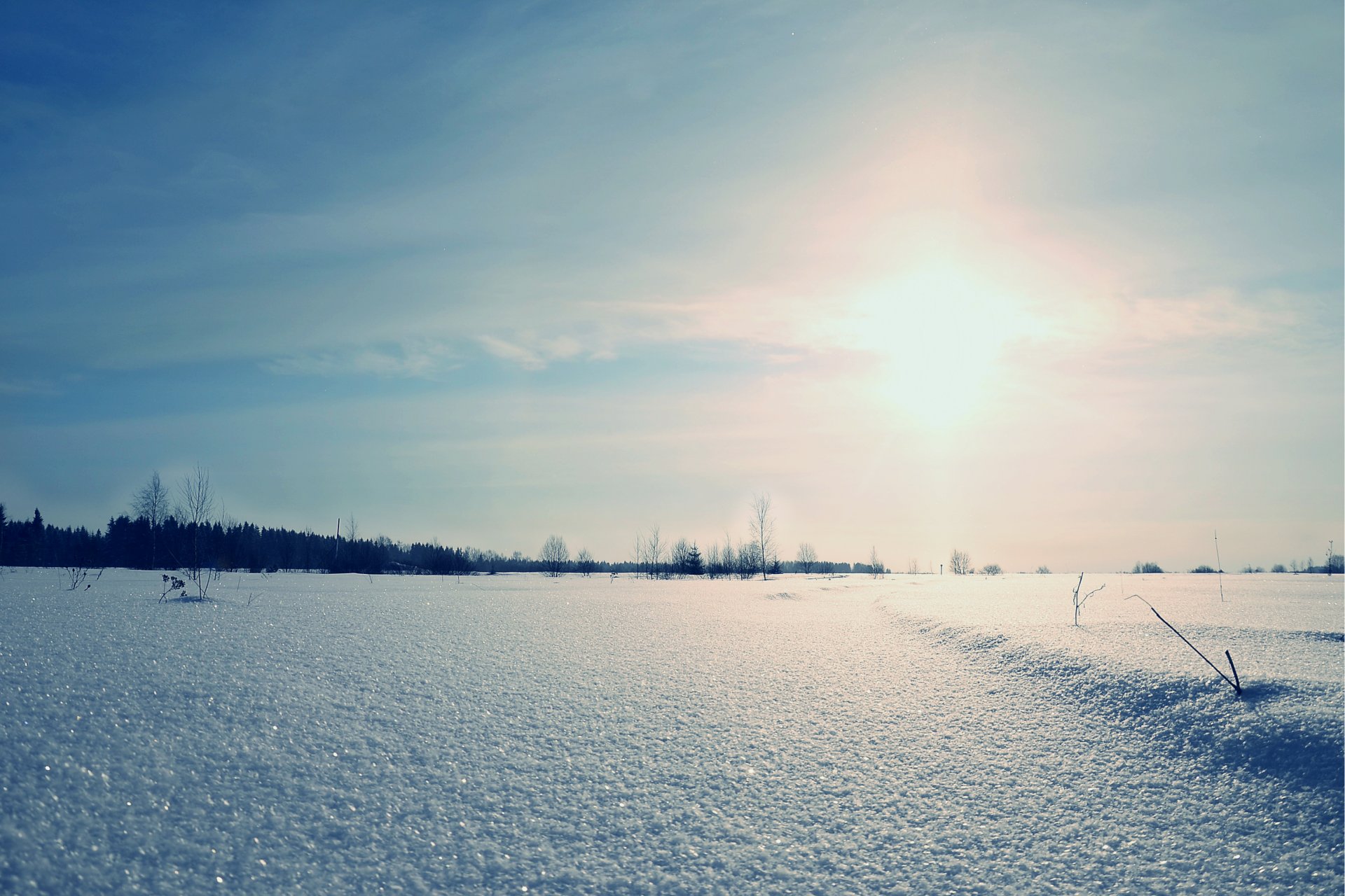natura zima krajobraz pole świt śnieg świeci słońce