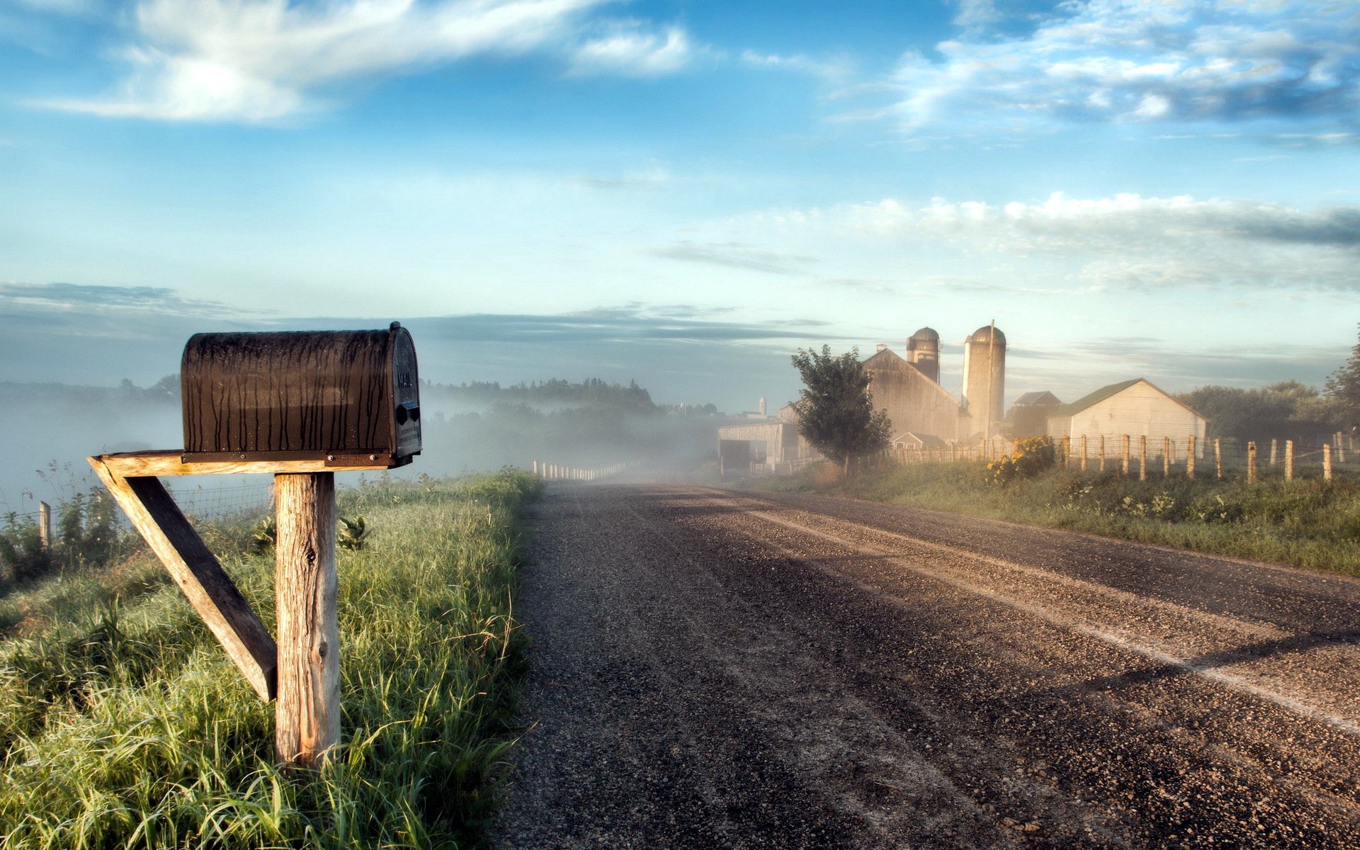 morning road fog landscape