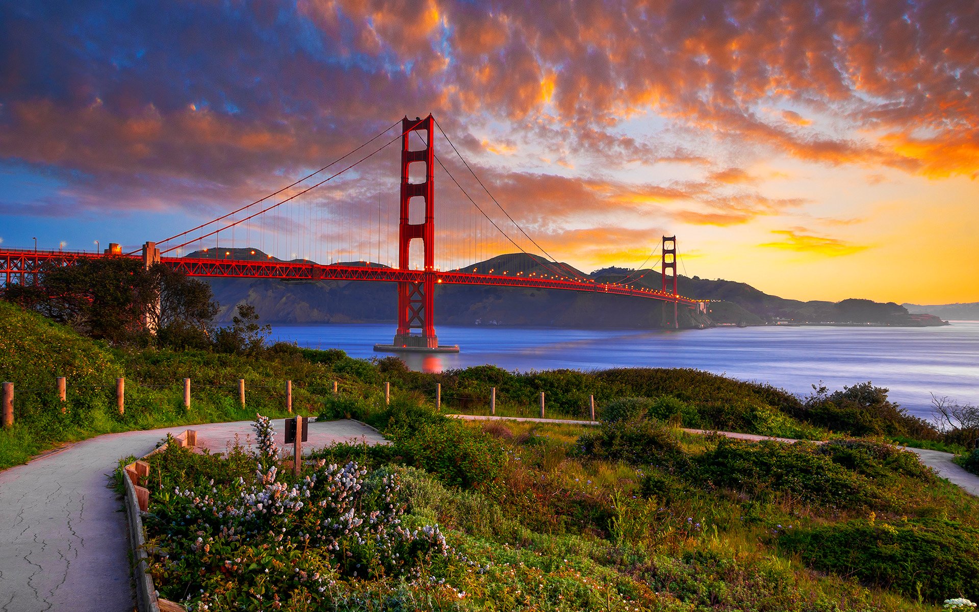 golden gate sky clouds night sunset gulf bridge mountain