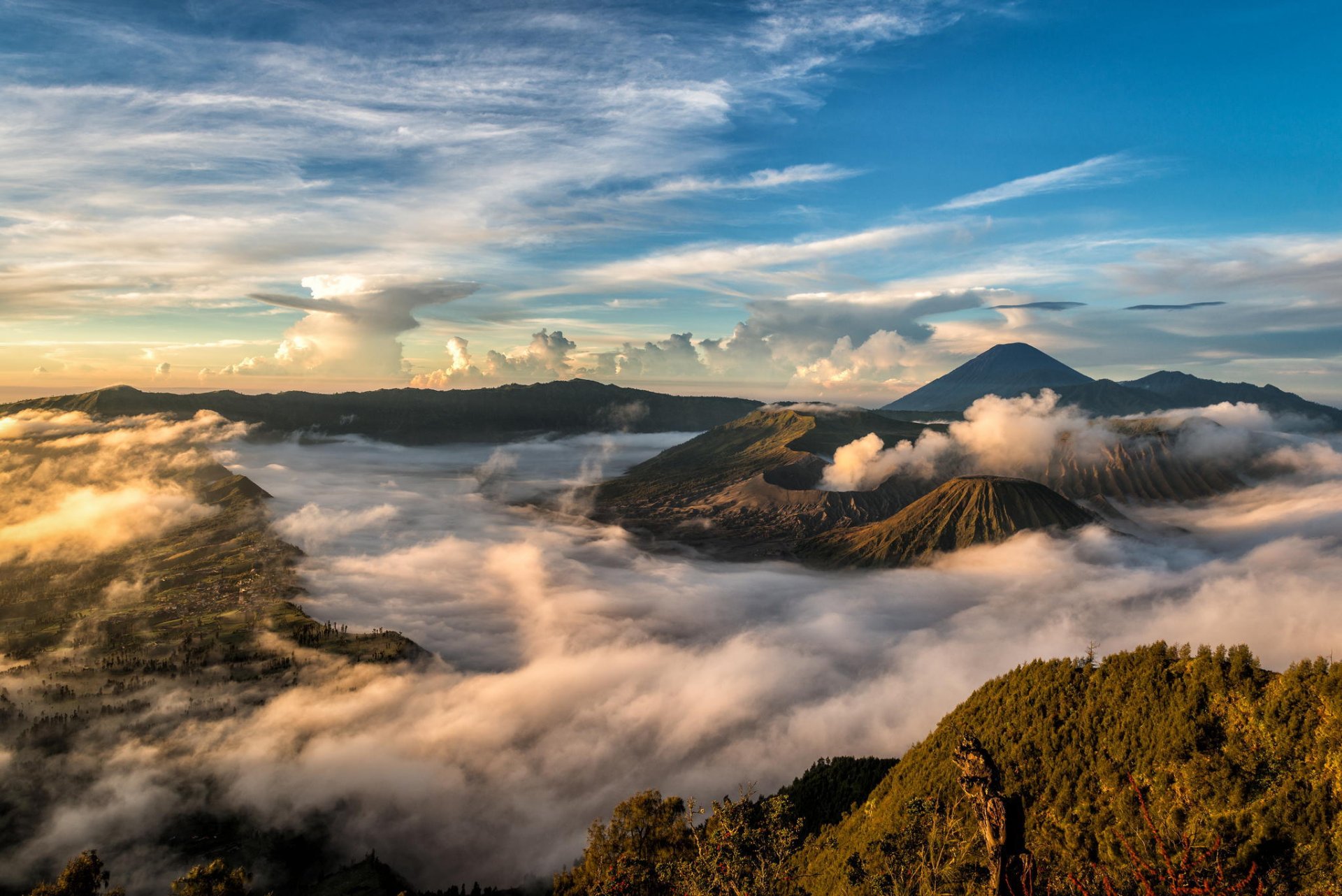 landscape clouds indonesia bromo-tengger-semeru national park java mount bromo tengger caldera nature