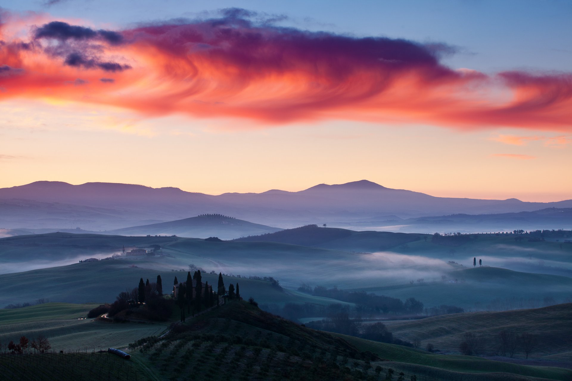 italia amanecer campos paisaje