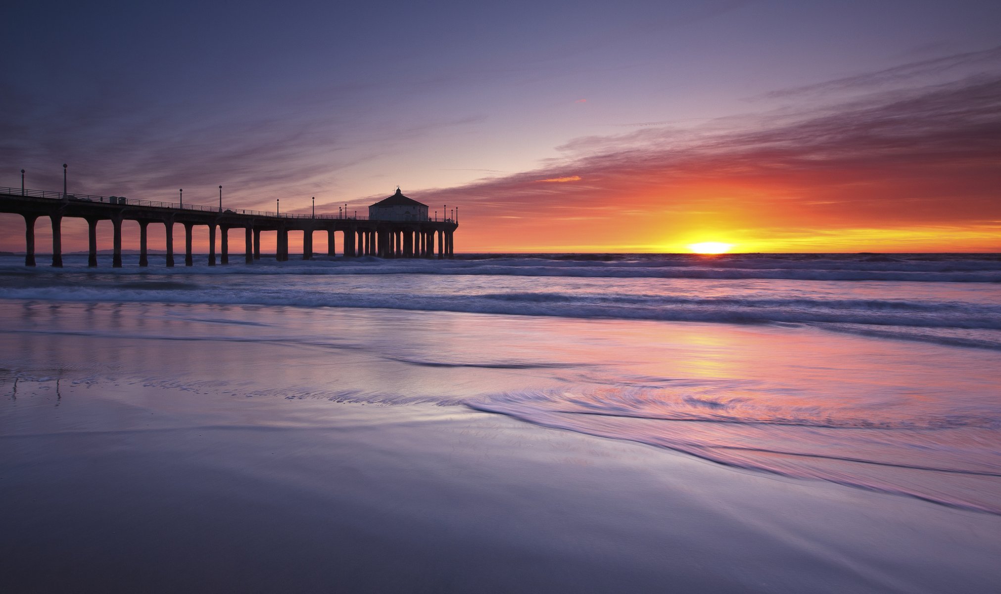 usa ocean coast beach pier bridge morning dawn sun sunrise sky cloud