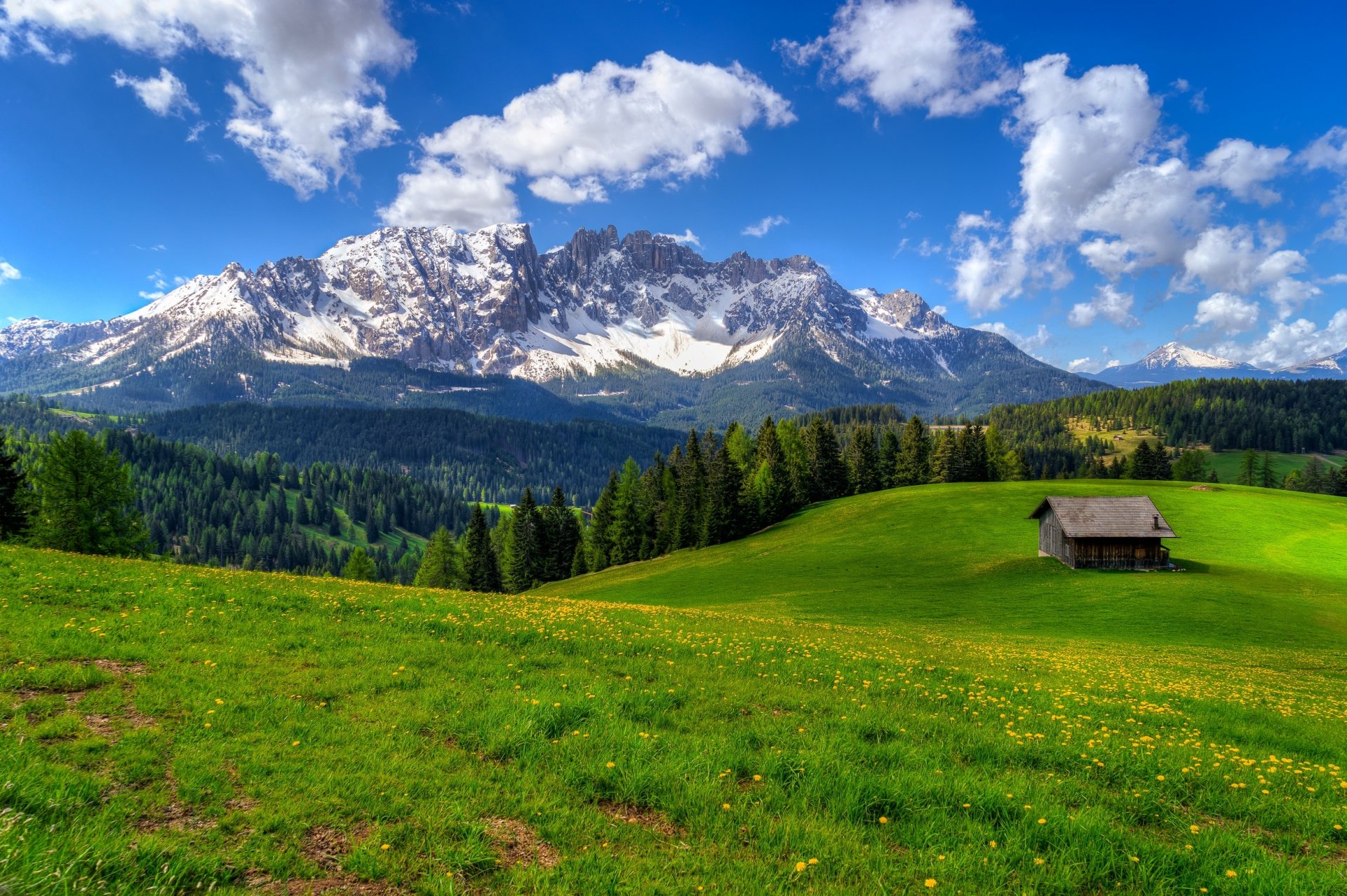 natura primavera montagna casa roccia cielo foresta alberi strada passeggiata fiori primavera montagne roccia