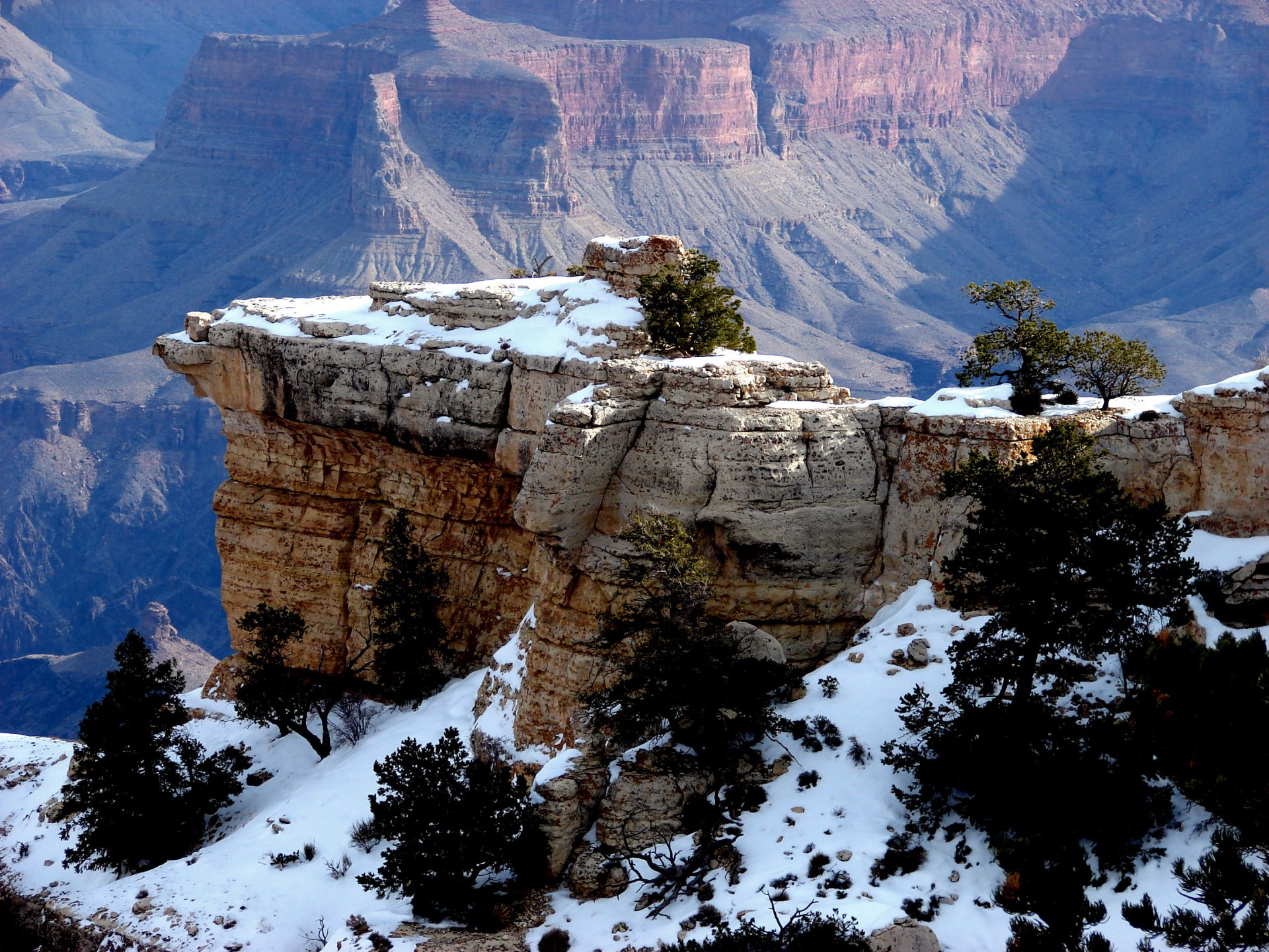 montañas rocas garganta nieve árboles