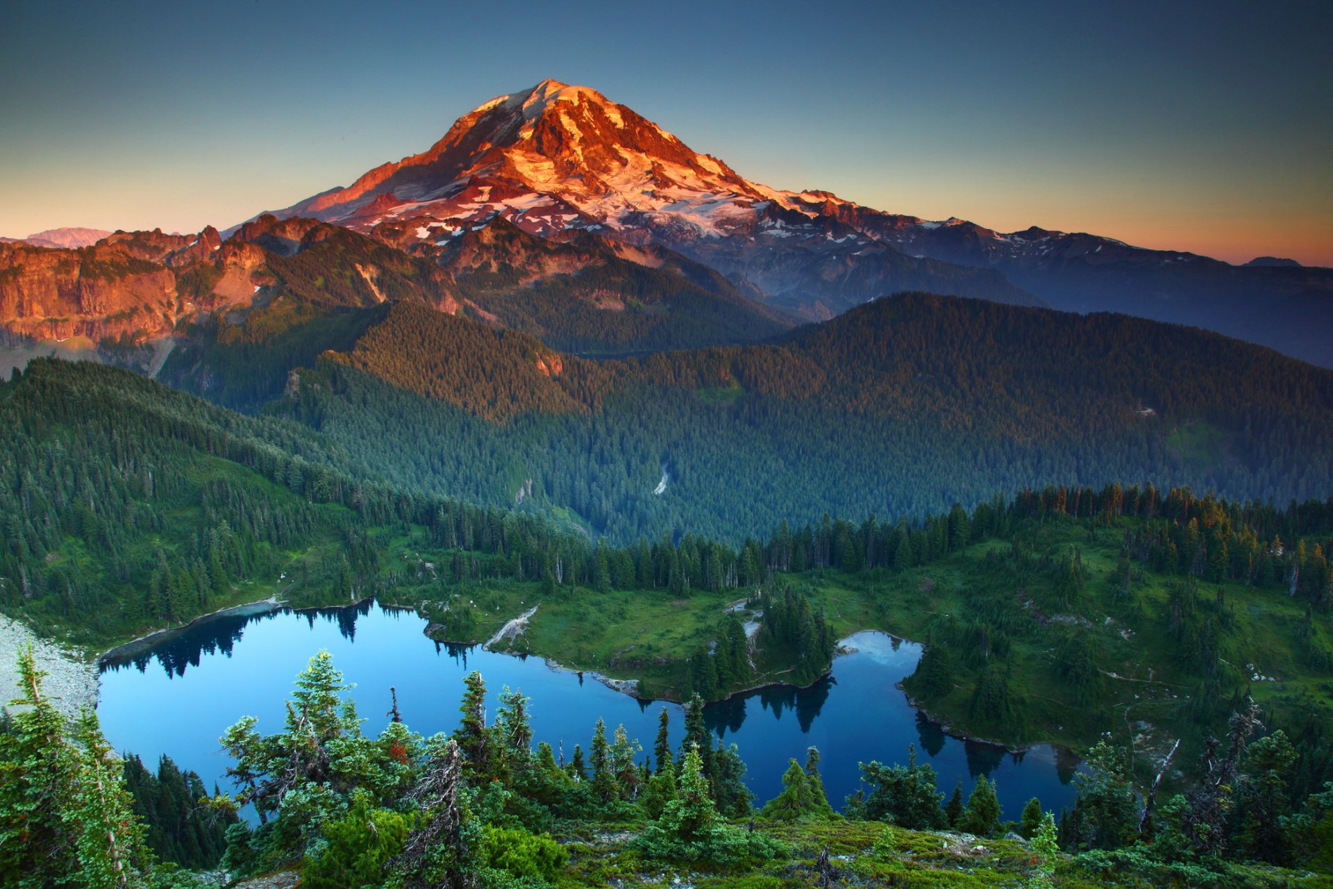park mountain landscape united states mt rainier washington from the top lake nature photo