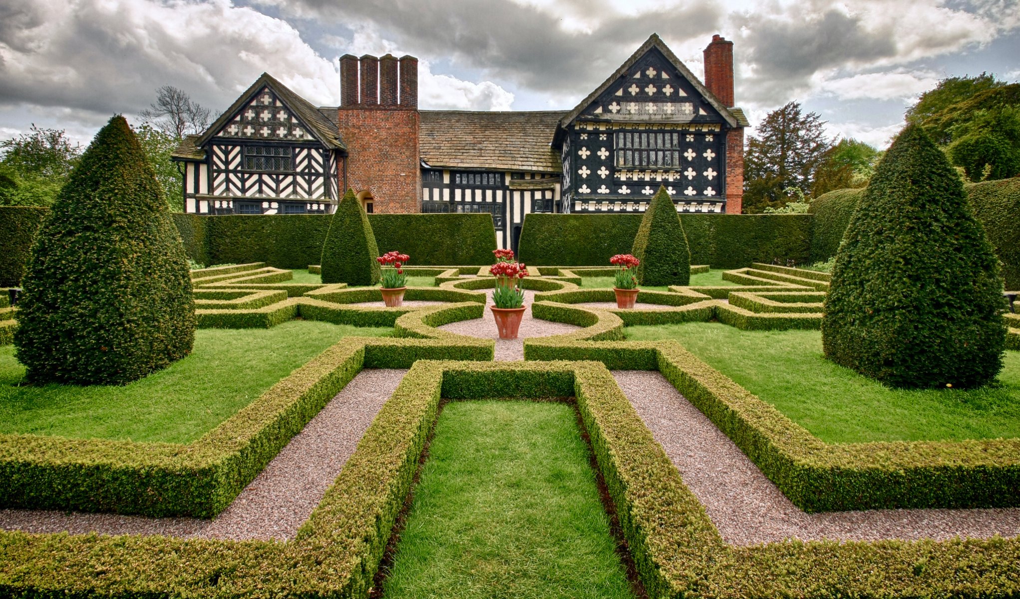little morton hall england little moreton hall cheshire manor park garden trees bushes flower