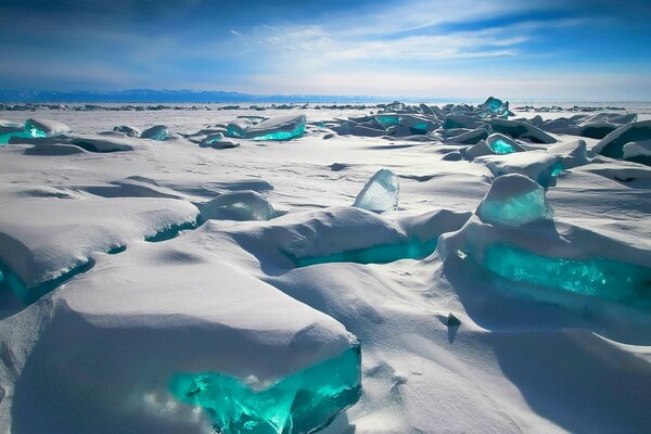 Crystal clear Lake Baikal in winter