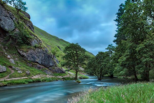 Summer landscape of a mountain river