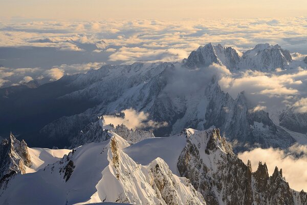 Mountain peaks covered with snow