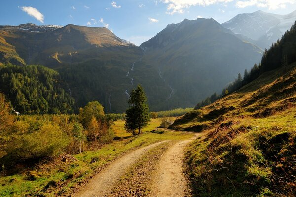 The road to the high mountain waterfall